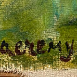 Painting "river and village" by Jacquelin Gaeremynck school of Leers