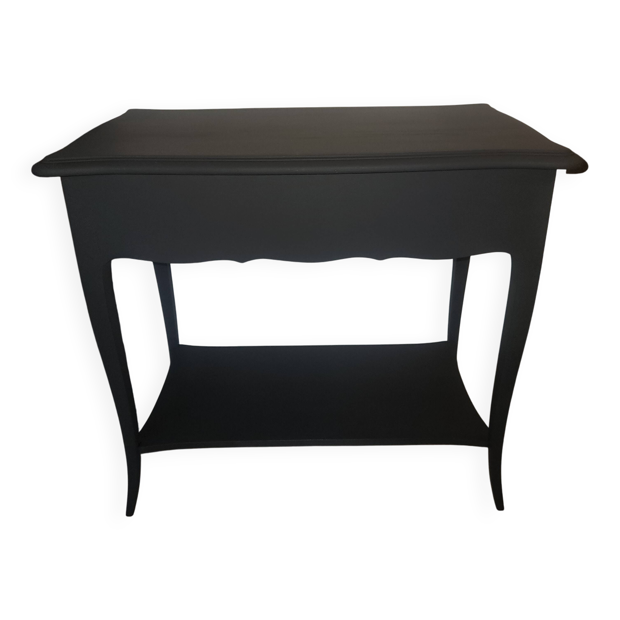 Mat black console / natural wood / gilding – Louis XV style Unique piece