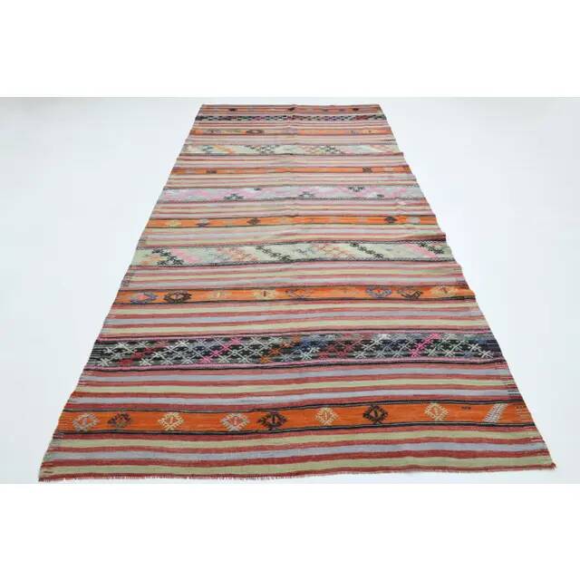 1970s Vintage Turkish Oushak Handmade Wool Cotton Beige Runner Rug  177x353