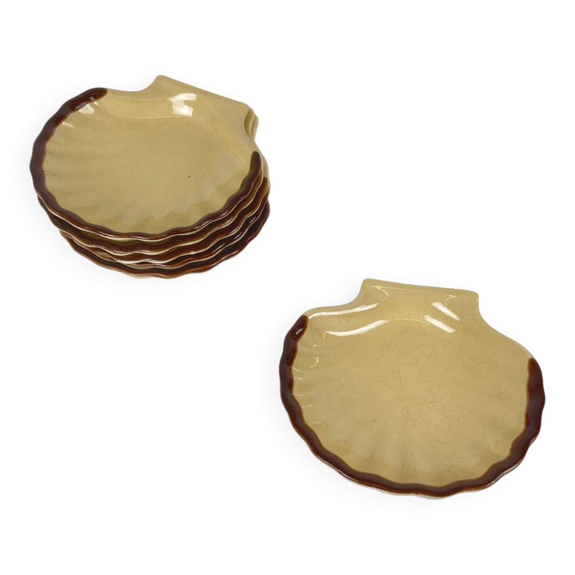 Set of 6 ceramic scallop shells by E. Henry, 1960