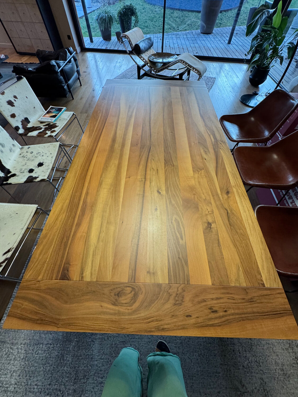 Dining table ligne roset model trapèze in solid walnut with oil finish.