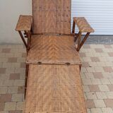 Chaise longue transat en rotin et cannage 1900
