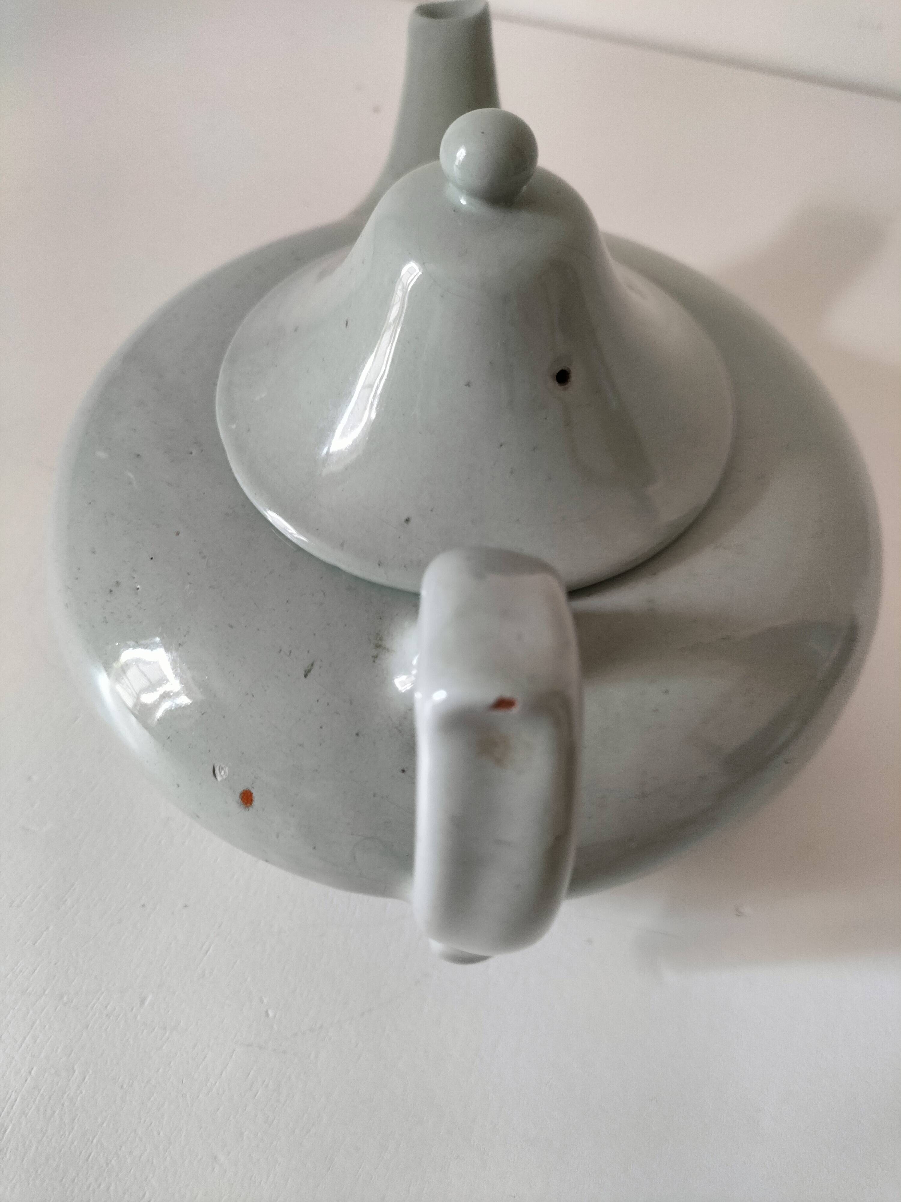 Celadon speckled glazed ceramic teapot