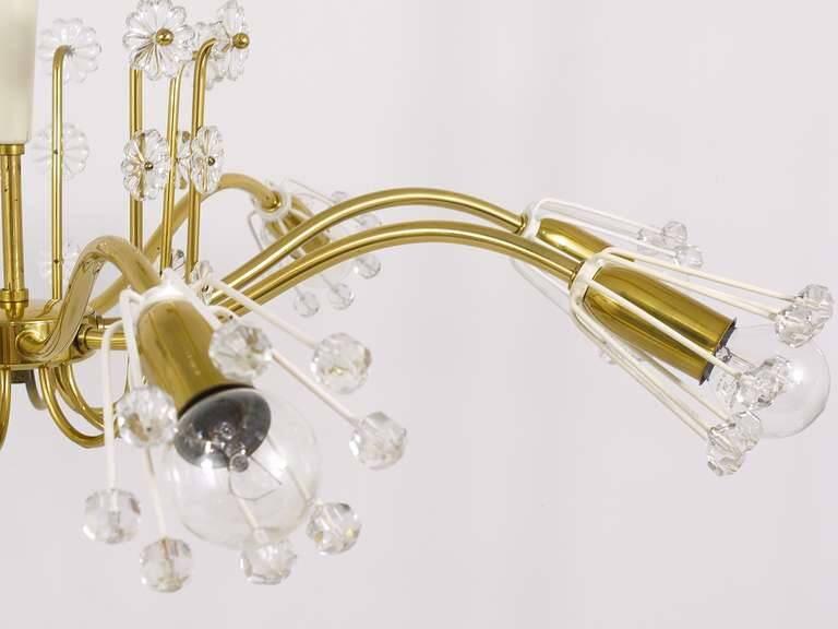 Unusual brass and crystal chandelier by Emil Stejnar, Rupert Nikoll, Austria, 1950s.