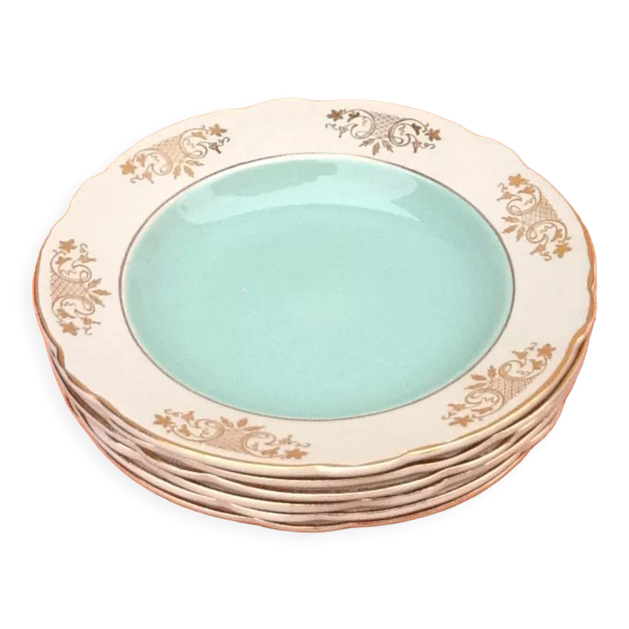 1950s 6 hollow plates Earthenware with gilding Diameter: 240mm