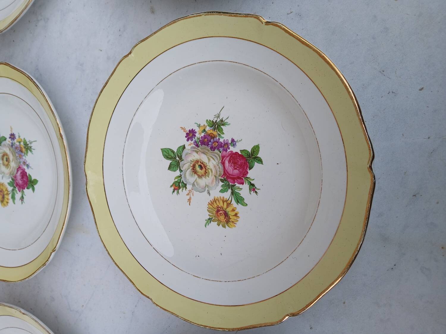 Set of 6 antique Ceranord deep plates - flower design