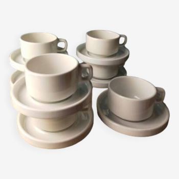 7 sarreguemines bistro cups and saucers - cnp - white porcelain