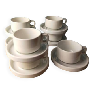 7 tasses et soucoupes de bistrot sarreguemines - cnp - porcelaine blanche