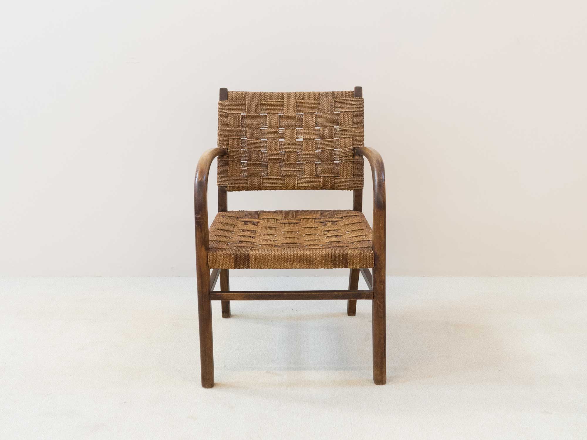 Wooden and rope bridge armchair, 1960