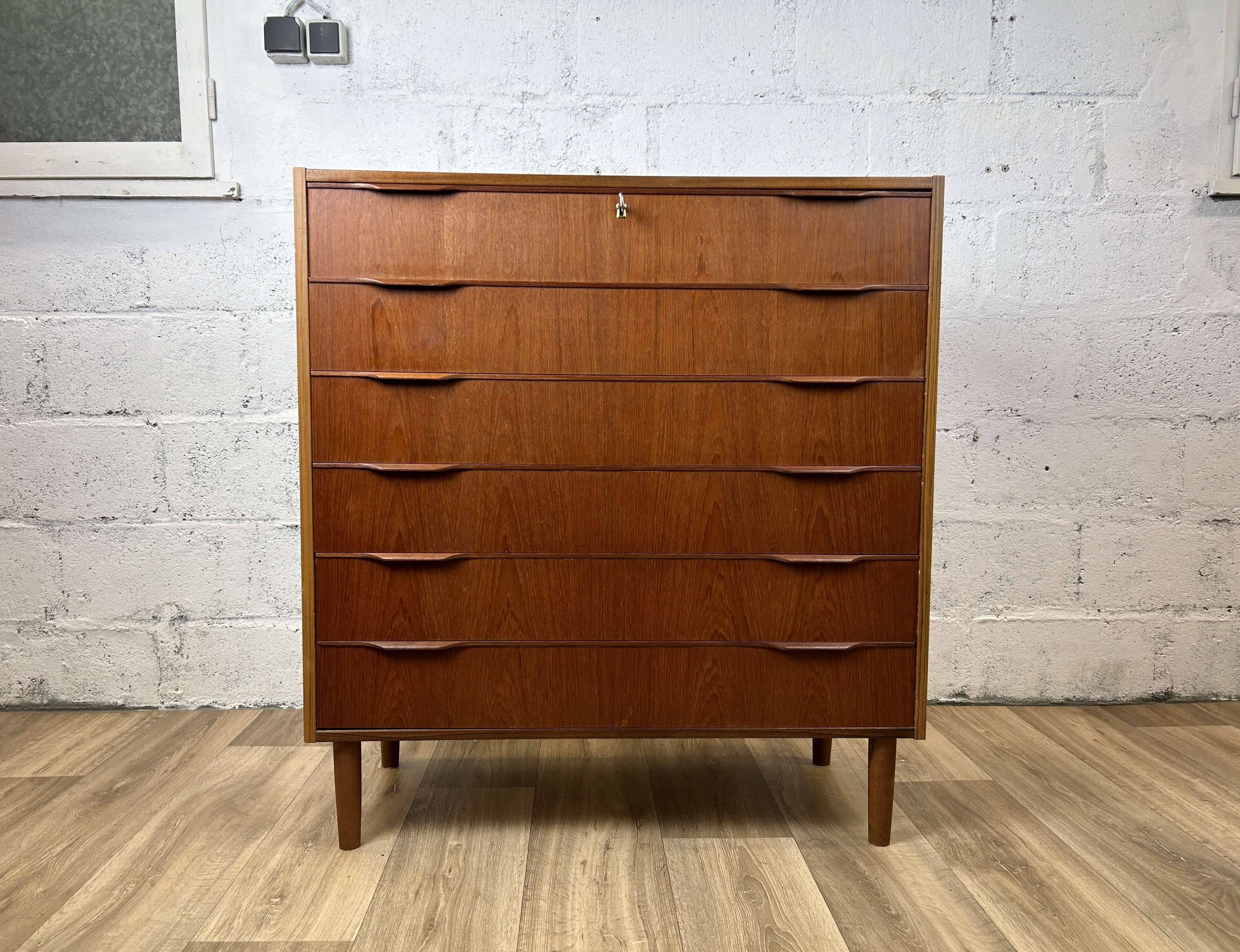 Scandinavian chest of drawers with 6 vintage teak drawers, 1960s