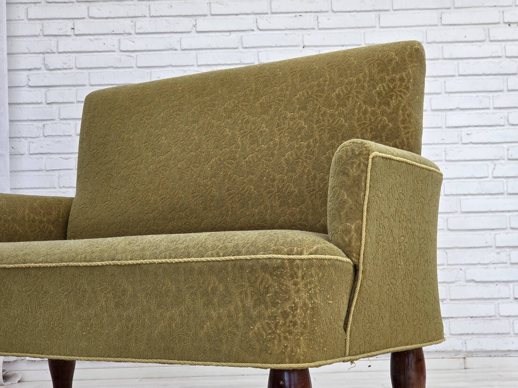 1950s, Danish 2-seater sofa, green furniture wool fabric.