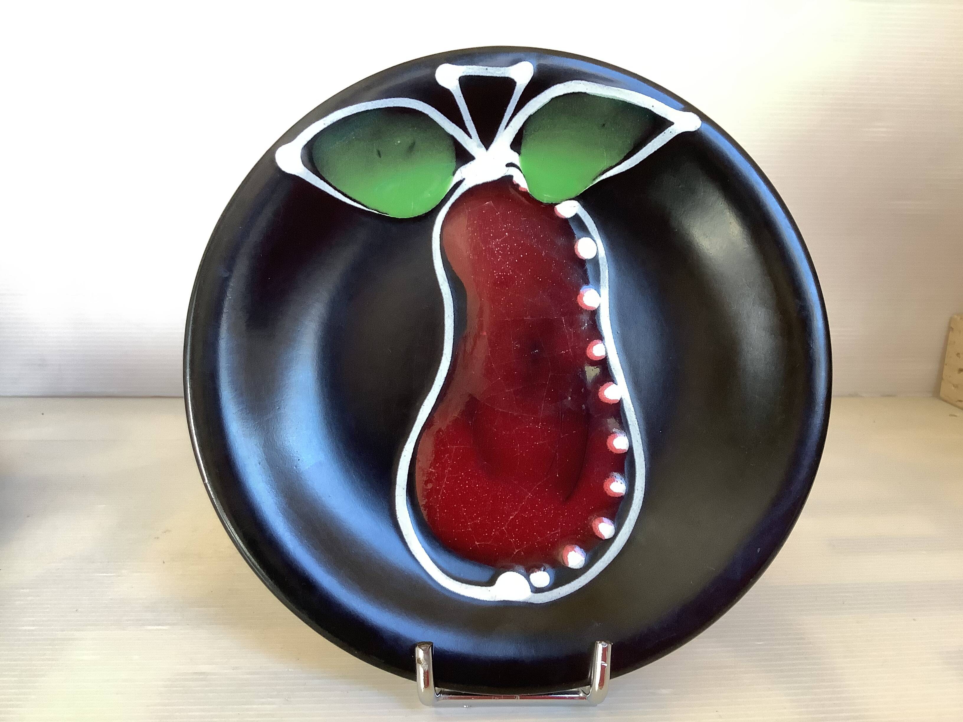 Six black glazed ceramic dessert plates