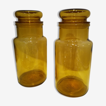 Two amber jars