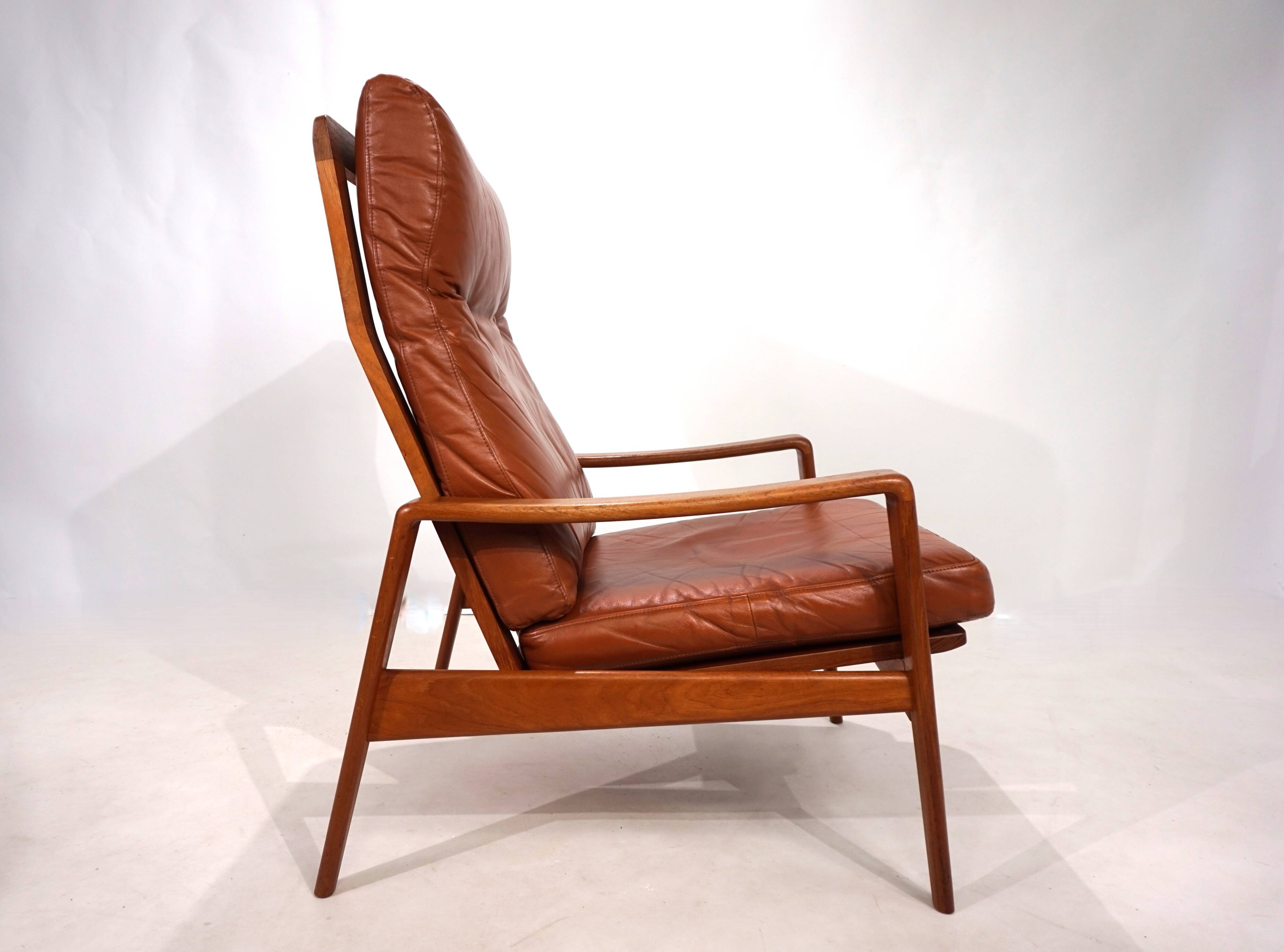 Fauteuil en cuir teck Komfort par Arne Wahl Iversen, 1960