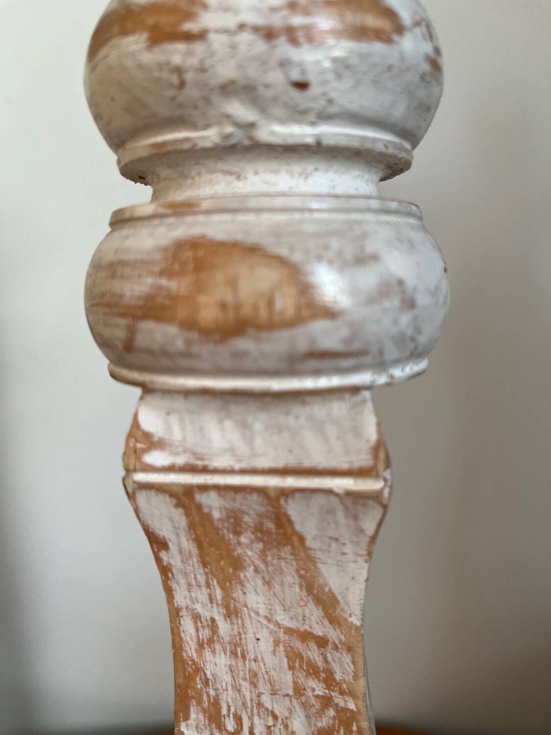 Wooden baluster lamp base with white cherry patina