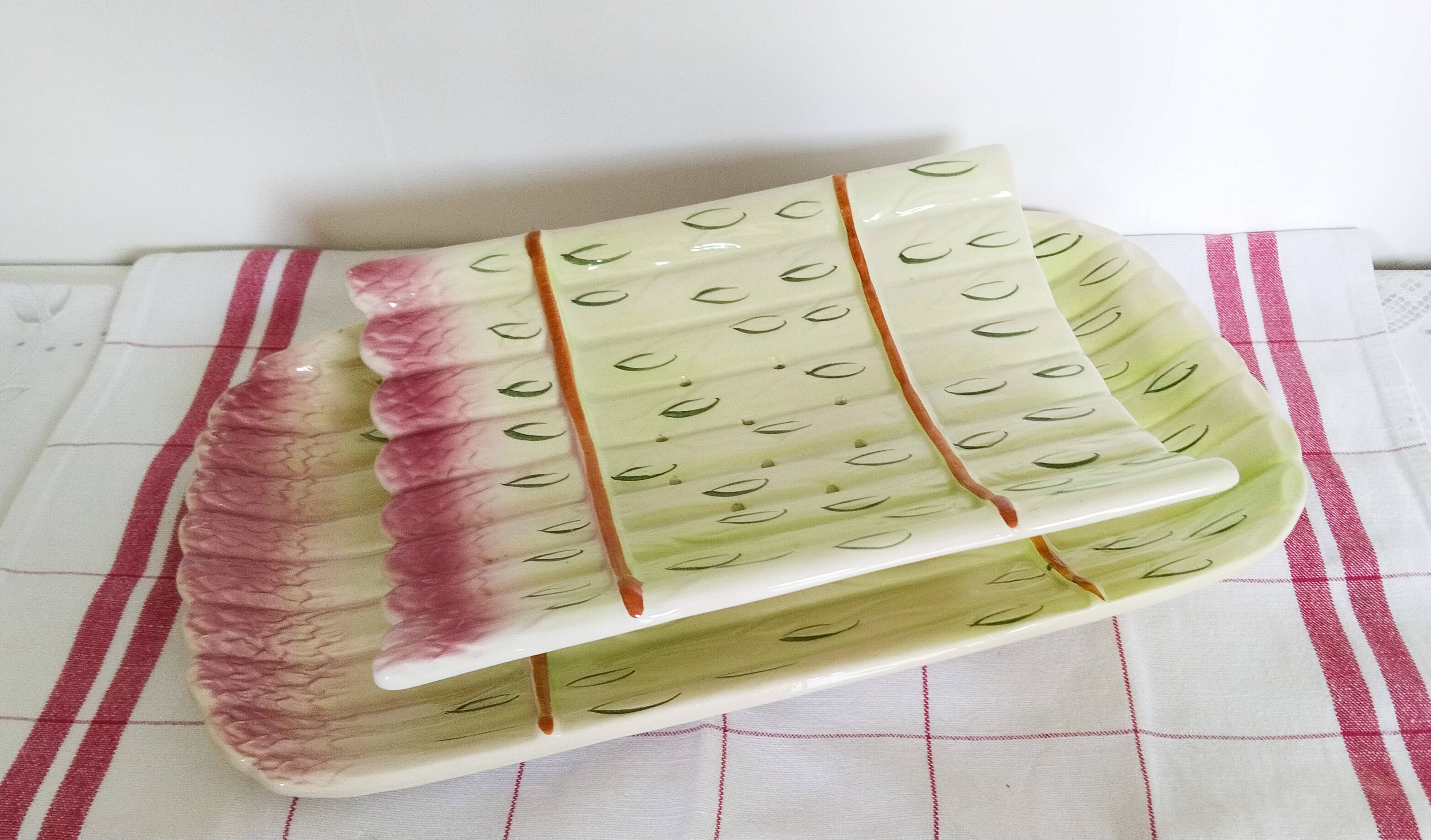 Barbotine earthenware asparagus dish