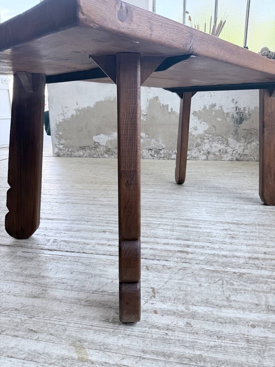 Brutalist oak table by De Puydt, Belgium 1970
