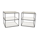 Set de tables bouts de canapé contemporain métal noir et verres sur 3 niveaux