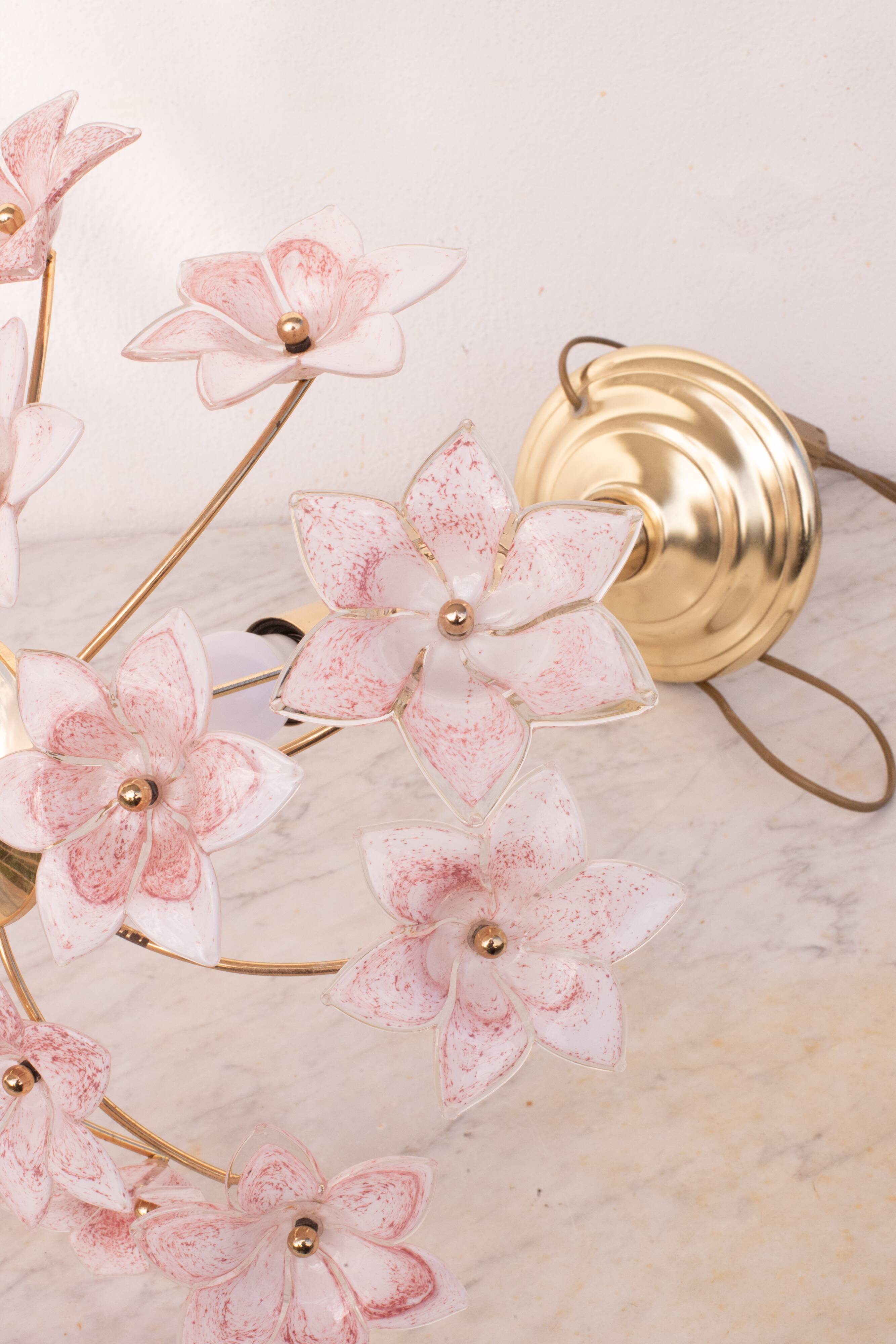 Amazing Murano Table Light Pink Flowers, 1980s