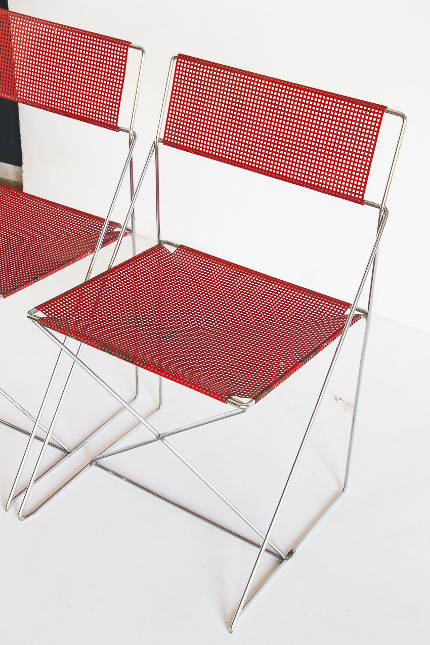 Pair of vintage X-Line chairs in enamelled and chromed metal by N.J. Haugesen for Bent Krogh