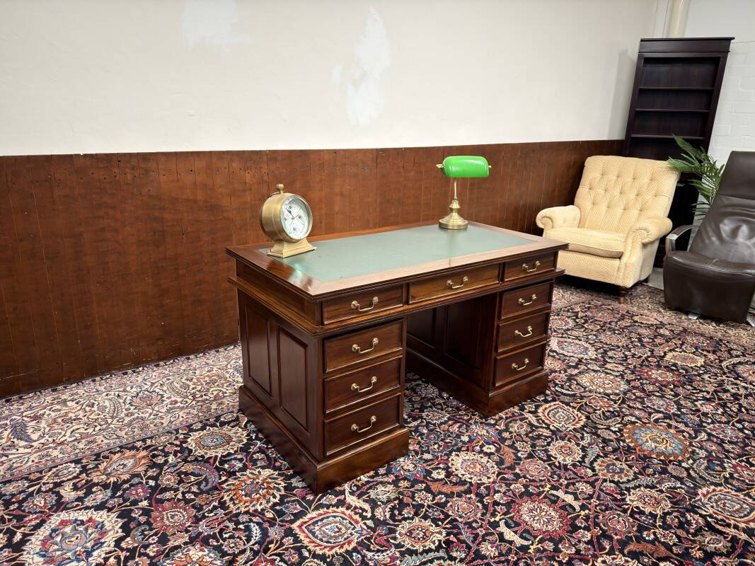 Classic English Desk with Green Leather