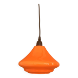 Orange opaline lamp suspension Space Age vintage 1970s
