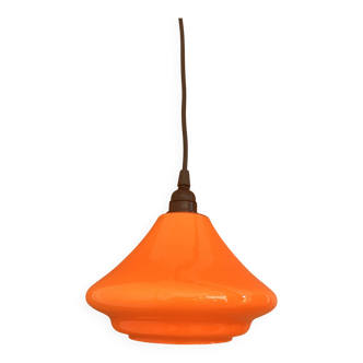 Orange opaline lamp suspension Space Age vintage 1970s