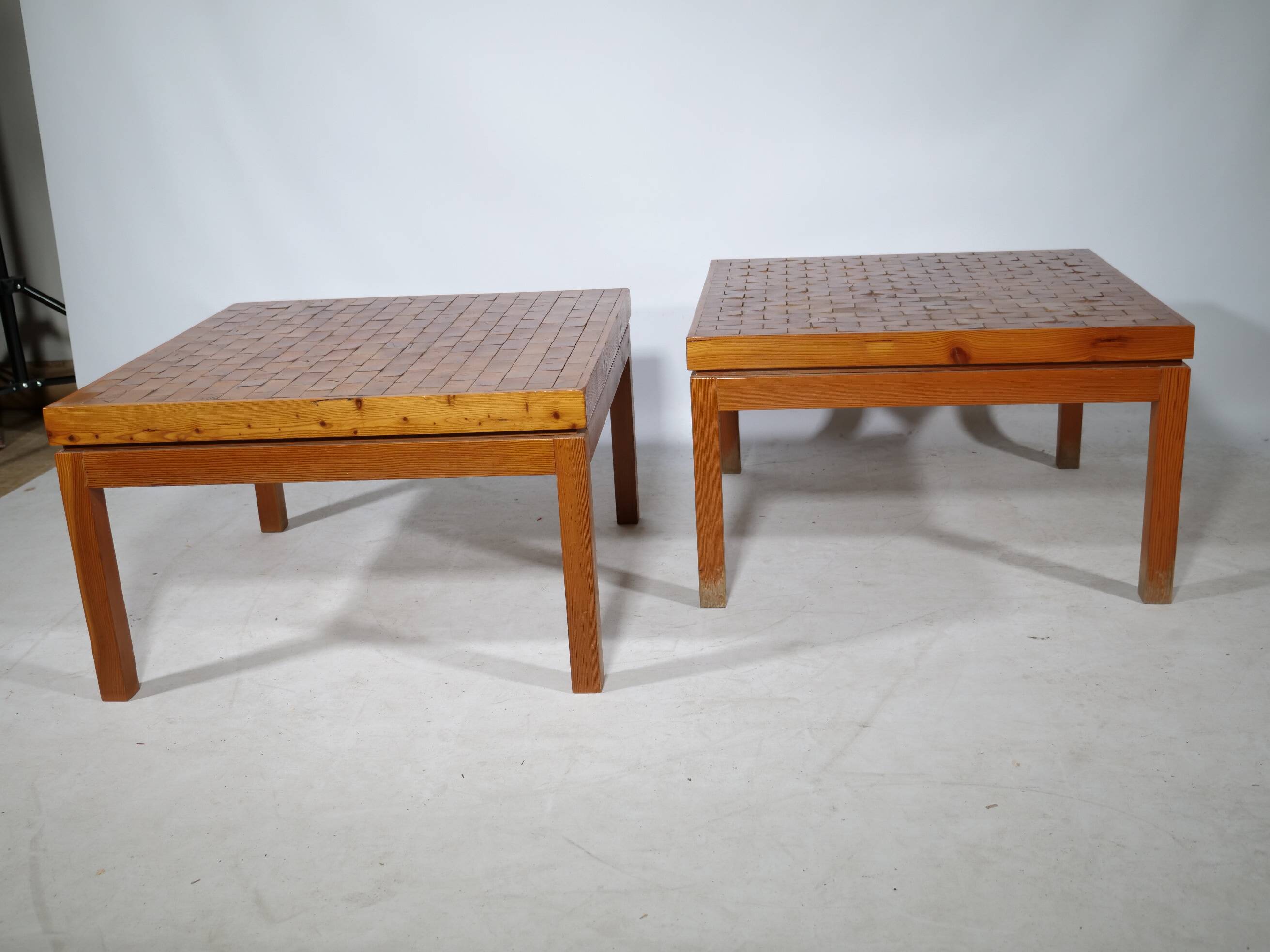 Vintage End Grain Wood Mosaic Tables  1960s