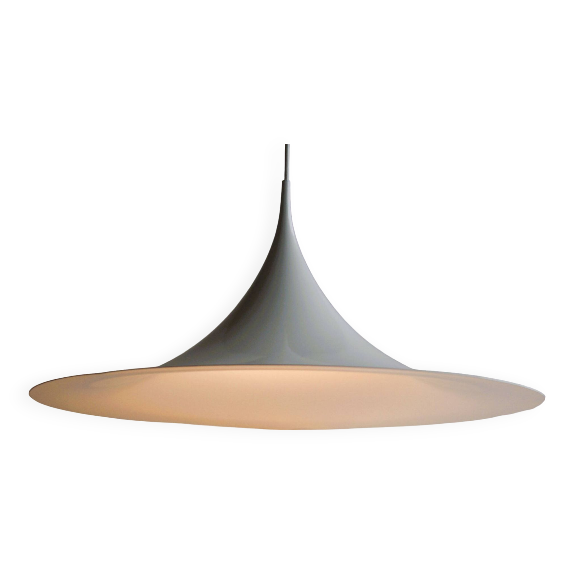 Large White Witch Hat Semi Pendant - Design by Bonderup and Thorup for Fog and Morup, 1960s.