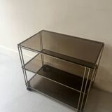 Hi-fi or TV cabinet in wired metal & smoked glass in the Sauze style, 1970