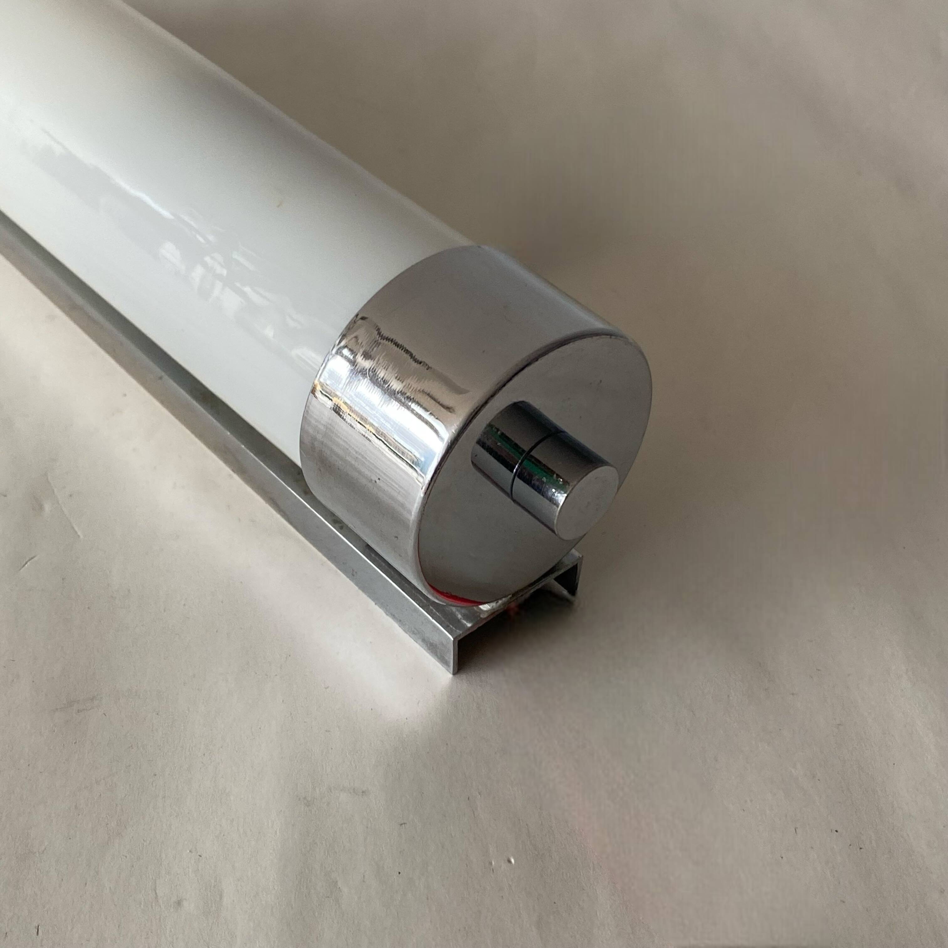 Opaline tube and chrome-plated brass wall lamp