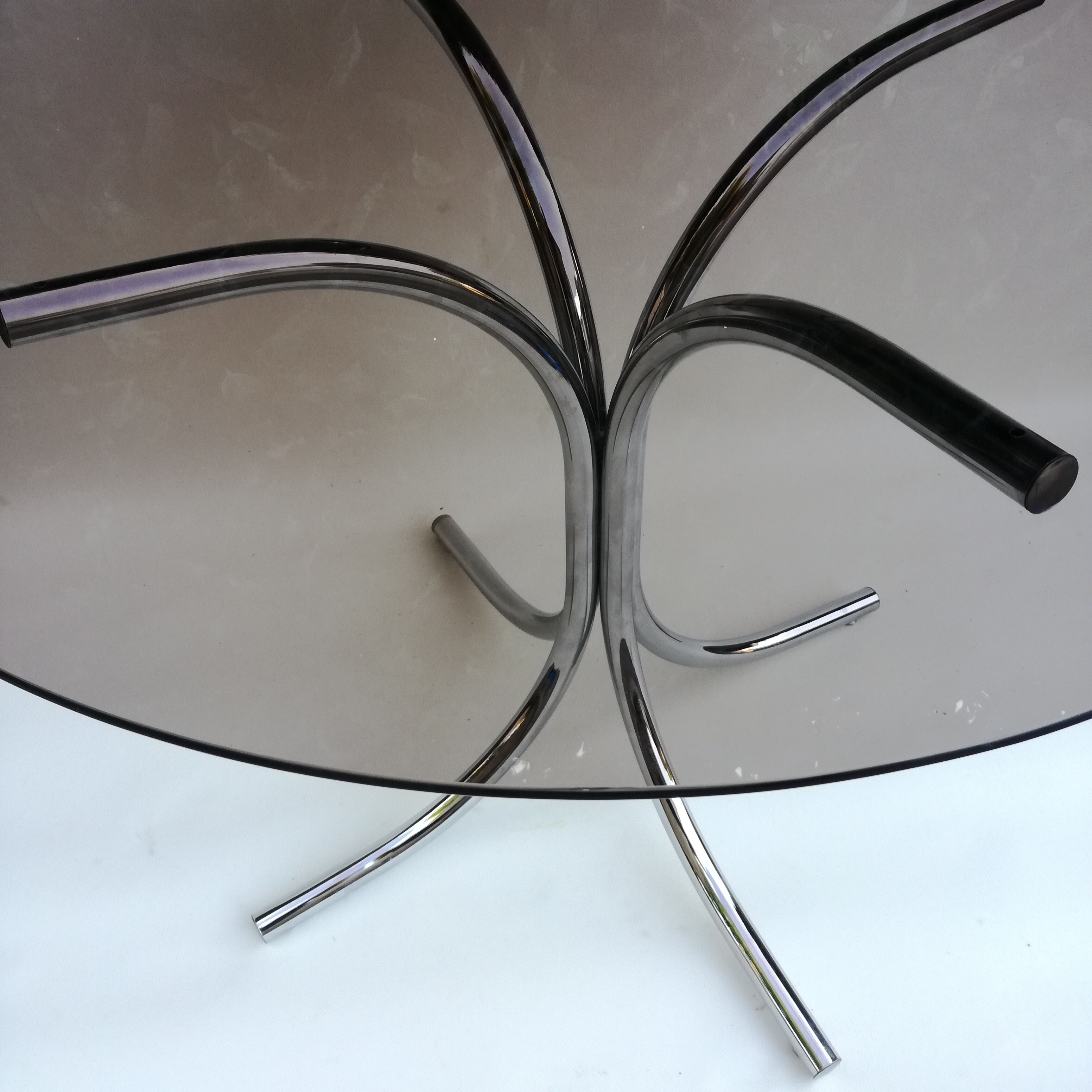 Smoked glass and chrome round table 1970