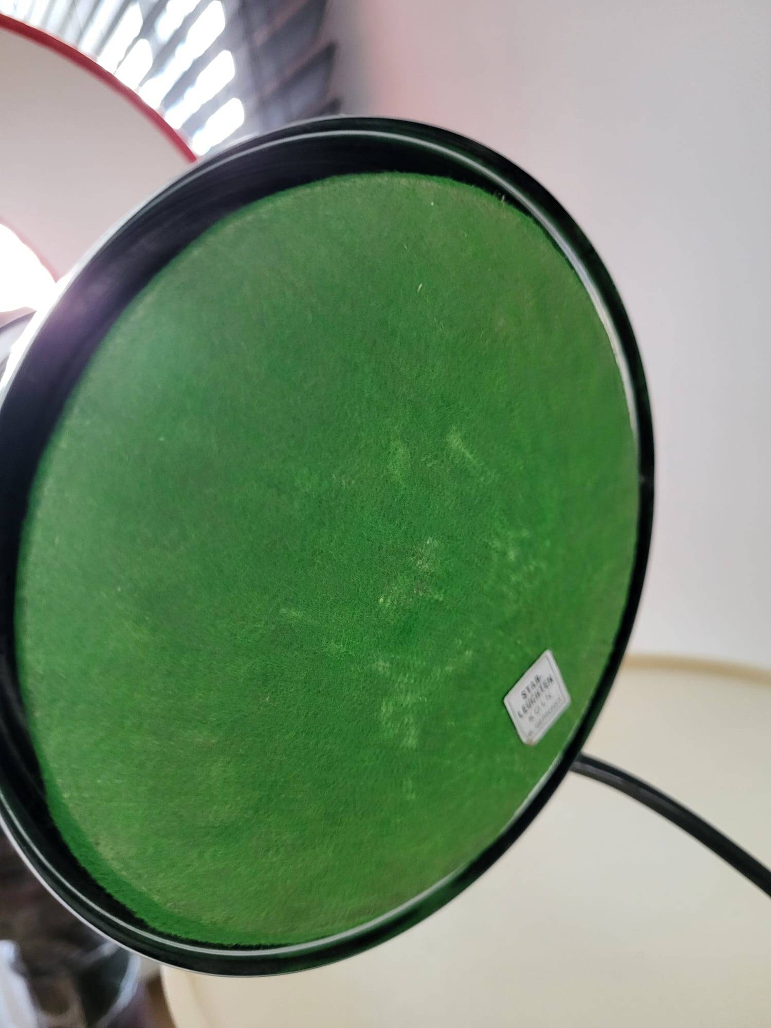 Lampe tafel vintage Star-Leuchten Köln (Allemagne de l'Ouest) chrome & fluweelrode kap