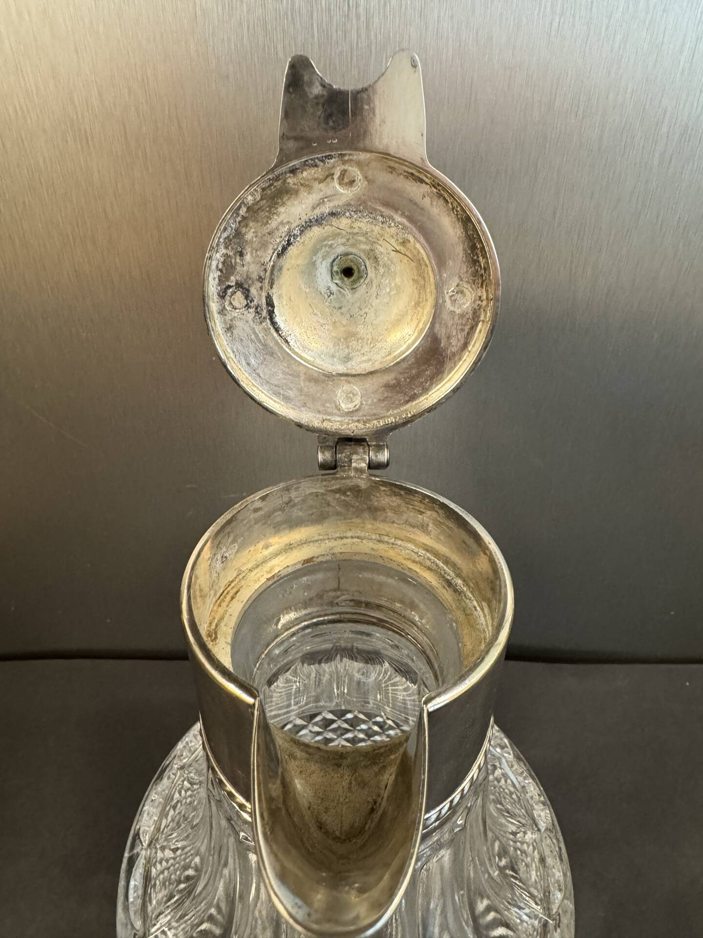 Carafe / decanter jug in moulded glass and silver-plated metal – Silver Pl