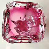 Ashtray. organic floral shape. cranberry pink. in modern art glass. designed by jozef hospodka