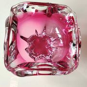 Ashtray. organic floral shape. cranberry pink. in modern art glass. designed by jozef hospodka