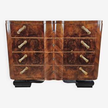 Art Decò chest of drawers in walnut briar with four drawers
