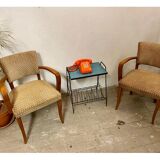 Paire de fauteuils bridge en bois massif et velours circa 1950