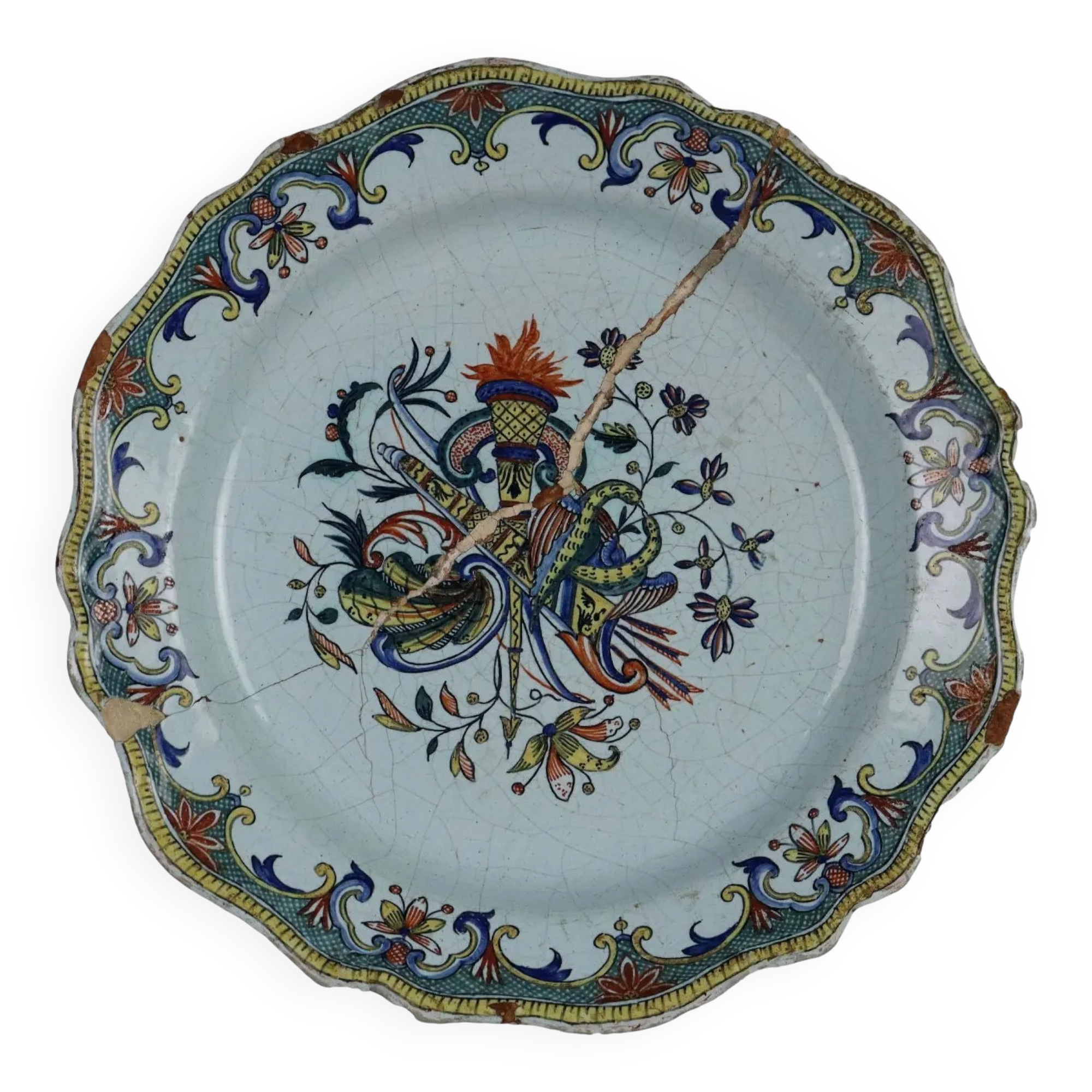 Antique plate in Rouen faience, France, mid-19th century