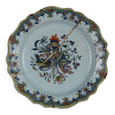 Assiette ancienne en faïence de Rouen, France, milieu XIXe siècle