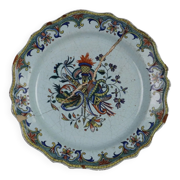 Antique plate in Rouen faience, France, mid-19th century
