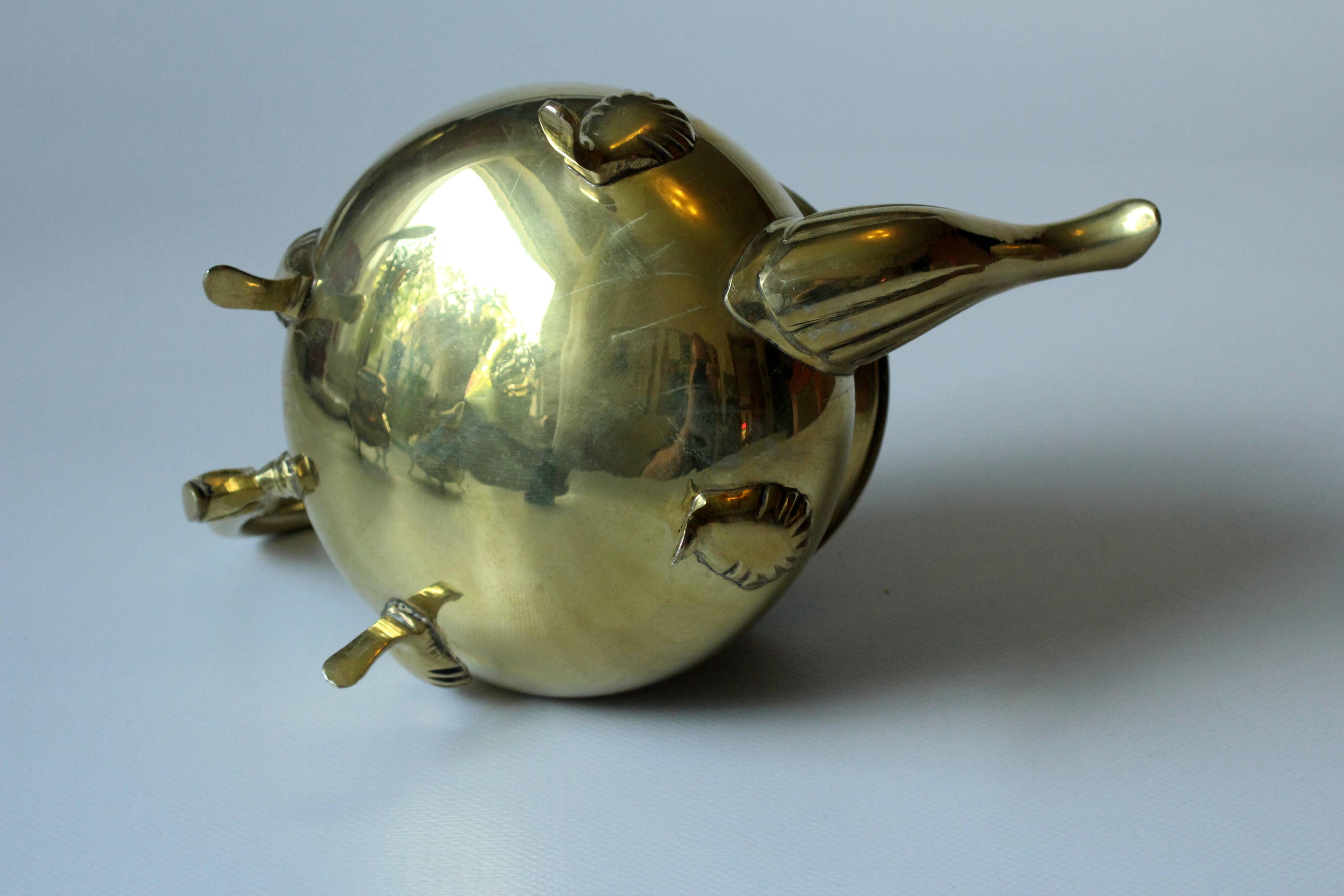 Metal teapot gold plated, inside silver plated, with milk pot and sugar bowl as a set, vintage