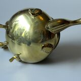 Metal teapot gold plated, inside silver plated, with milk pot and sugar bowl as a set, vintage