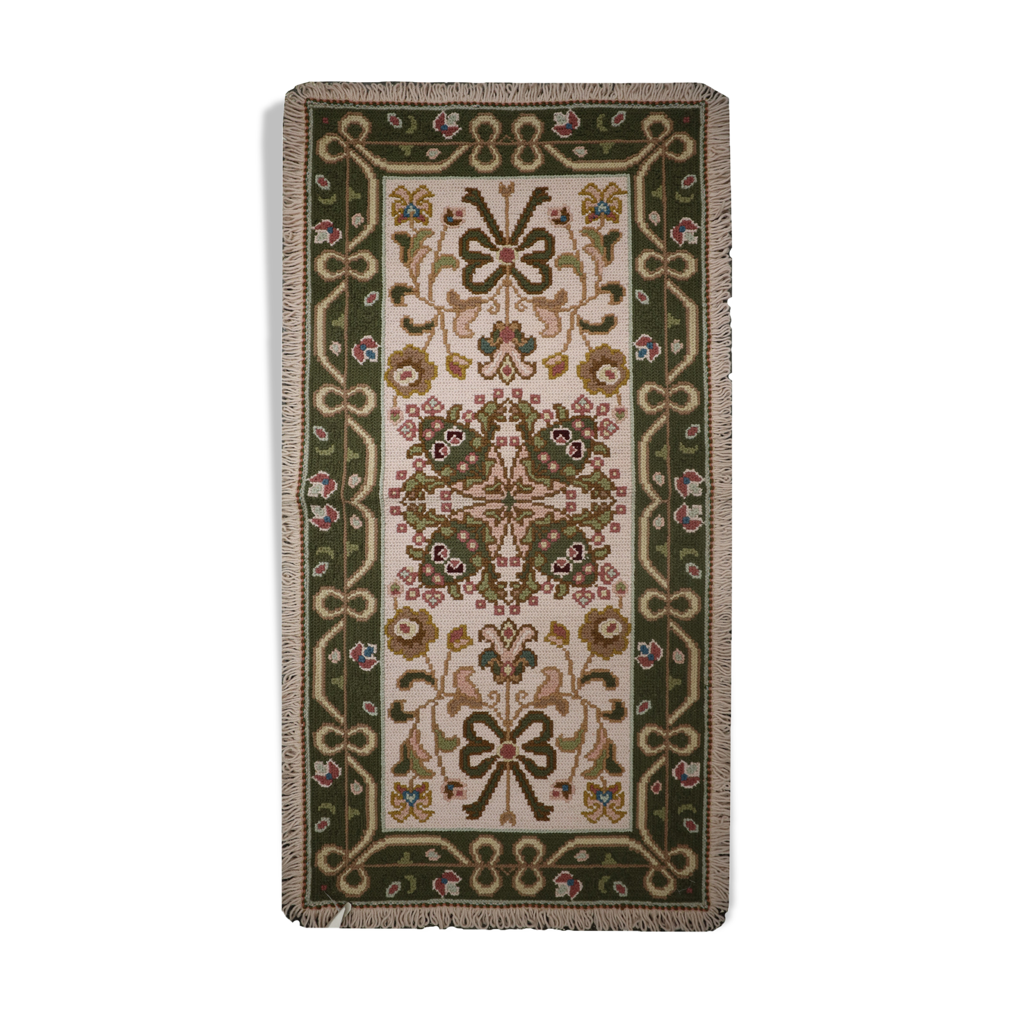 Tapis needlepoint traditionnel portugais zone de laine tapis beige vert65x135cm