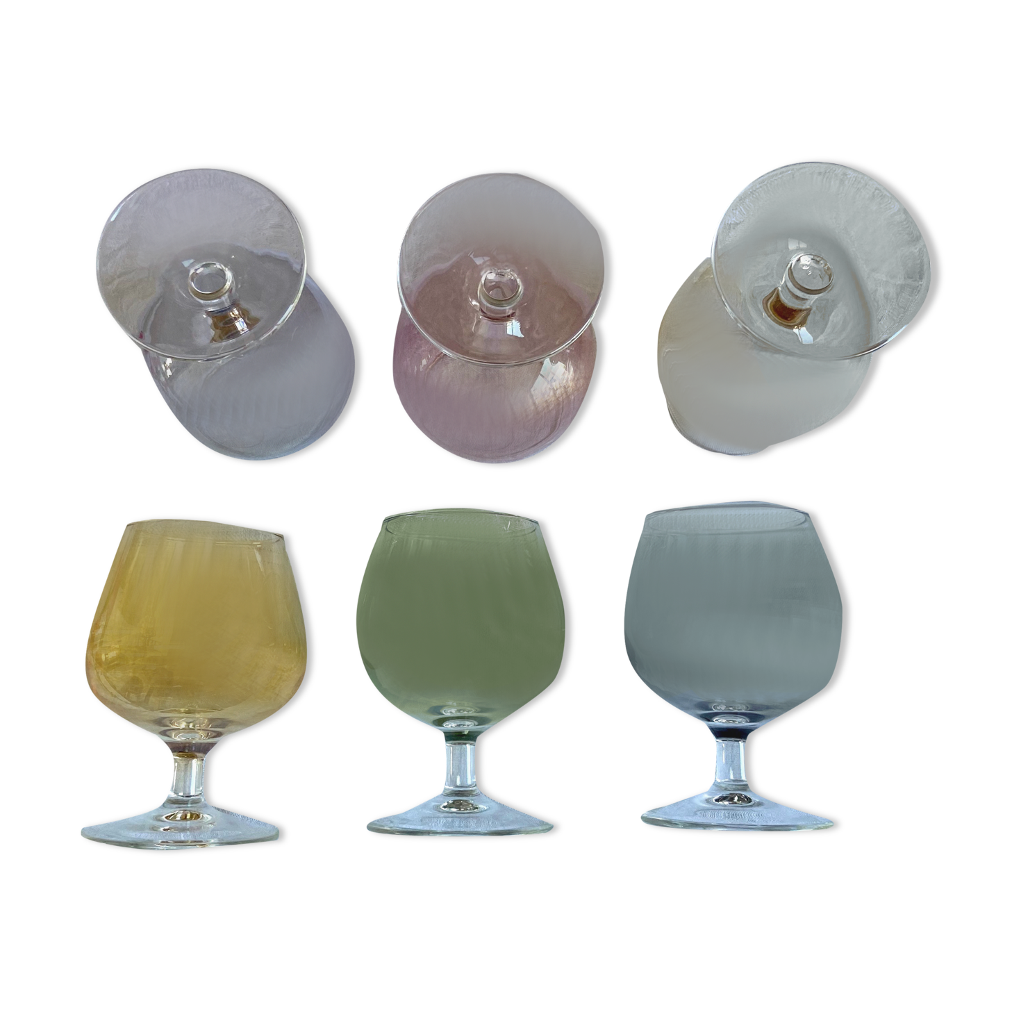 6 vintage glasses of iridescent colors