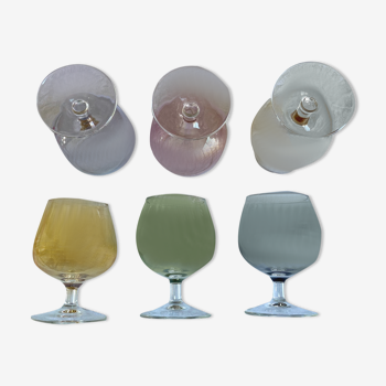 6 verres vintage de couleurs irisées