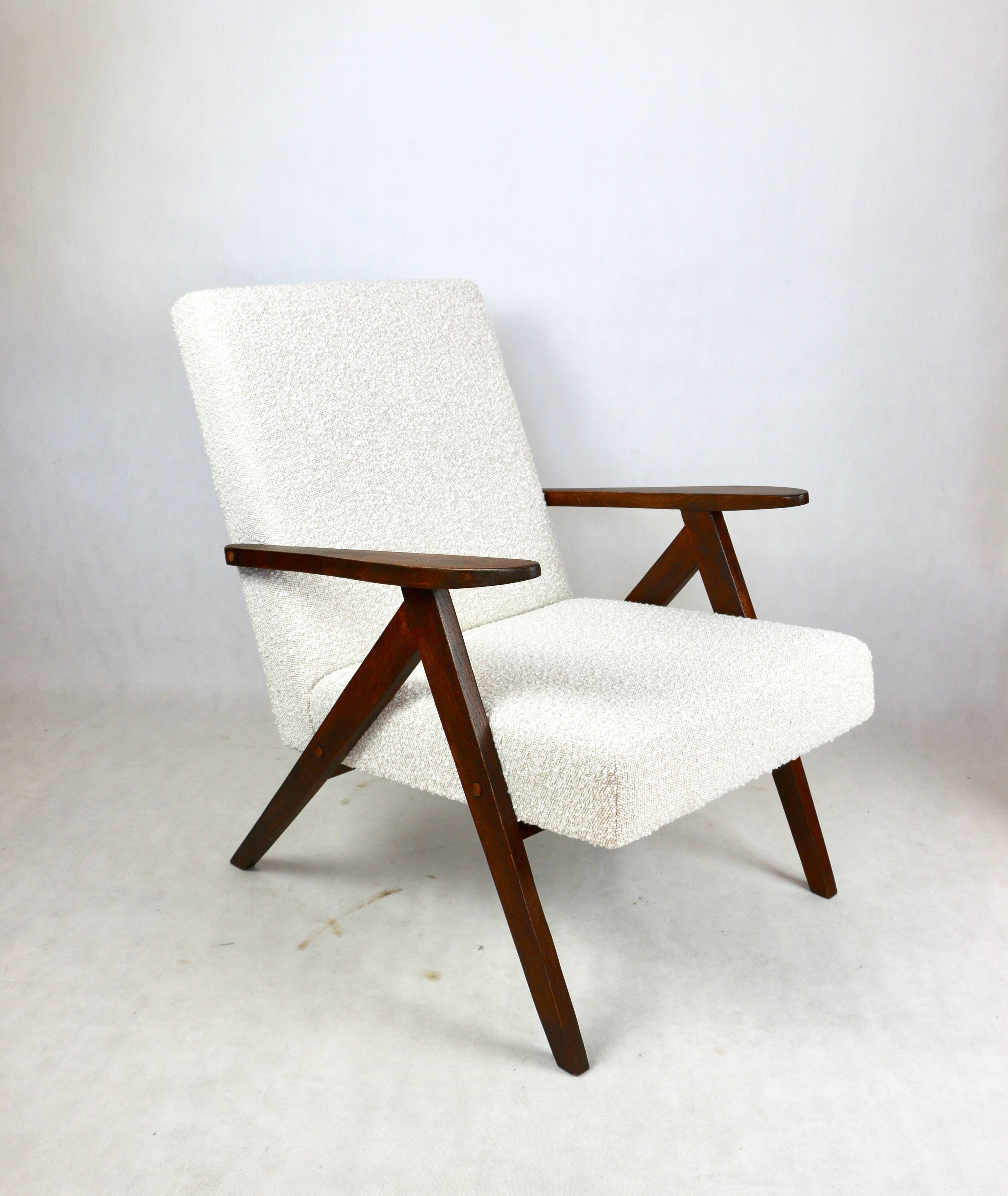Fauteuil vintage B-310 VAR blanc crème bouclé années 1970 - 2 pièces disponibles