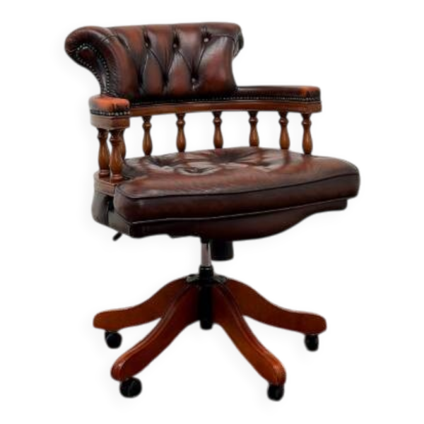 Chaise de bureau Chesterfield anglaise en bordeaux
