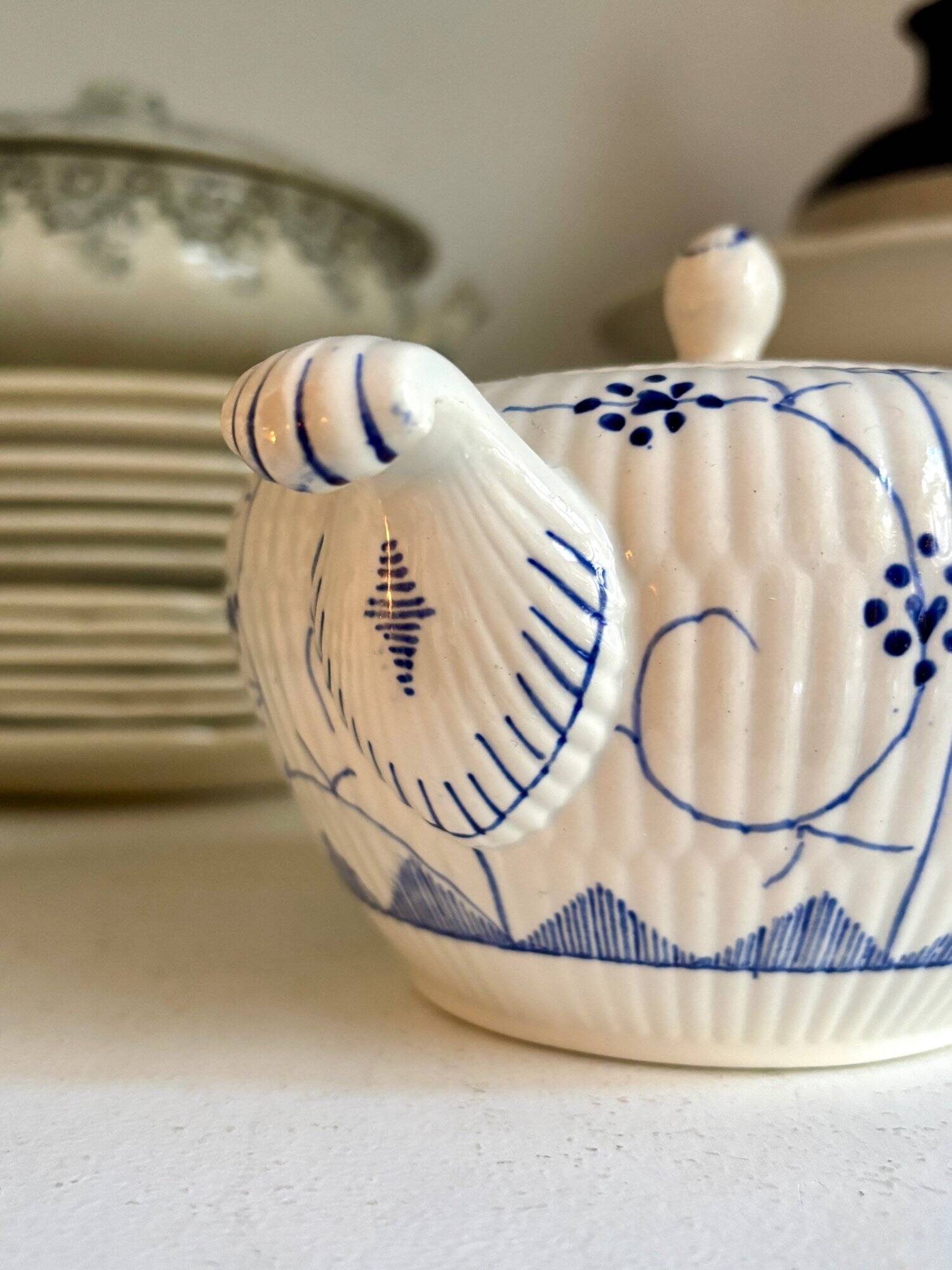 Sugar bowl, Sarreguemines earthenware jar in white and blue, "Copenhagen" pattern - early 20th century