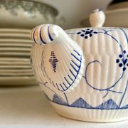 Sugar bowl, Sarreguemines earthenware jar in white and blue, "Copenhagen" pattern - early 20th century